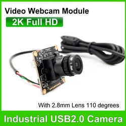 2.8mm Lens 110 degree Wide Angle 2K USB 2.0 Camera Module 30FPS 2560x1440 MJPEG PCBA USB Video Webcam OTG UVC Plug And Play