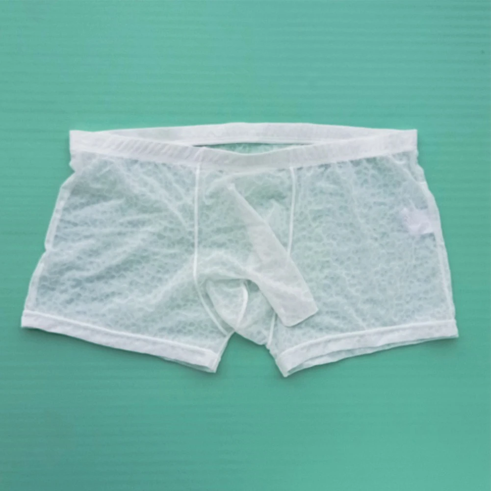 

Mens Sexy Trunks Ice Silk Underwear Ultra-thin Elephant Nose Briefs Lace Jacquard Weave Shorts Panties Low Rise Underpants