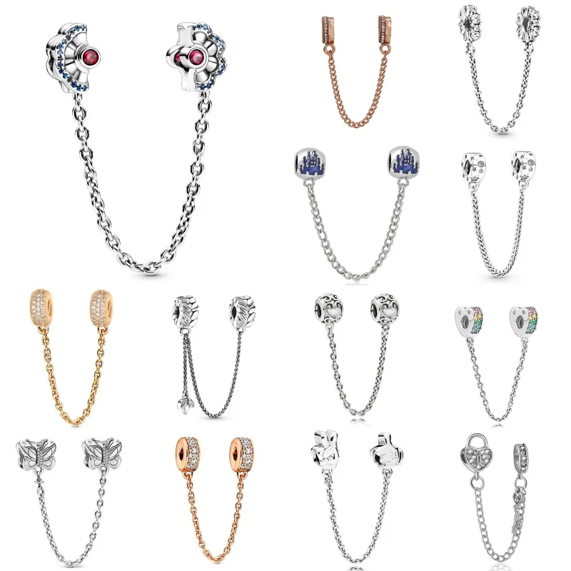 2024 New Lock Moon Safety Chain Charm Beads For Pandora Bracelets Necklace Keychain DIY Jewelry Making Parts Christmas Gifts