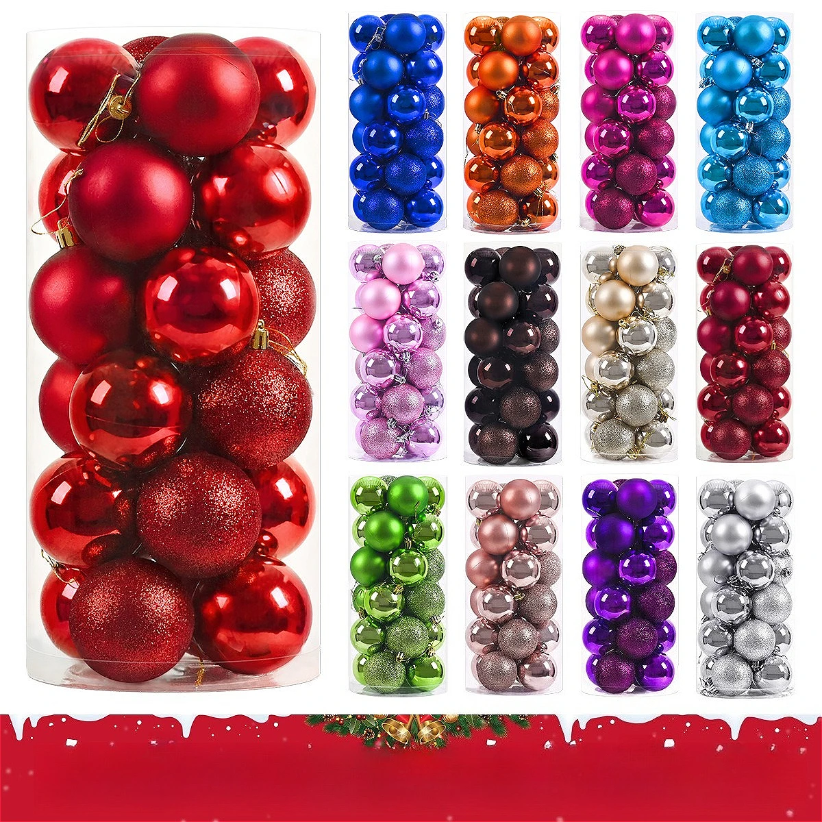 

Christmas Ball Ornaments Set 24PCS 3/4/6/8cm, Xmas Tree Hanging Decor for Holiday Decoration
