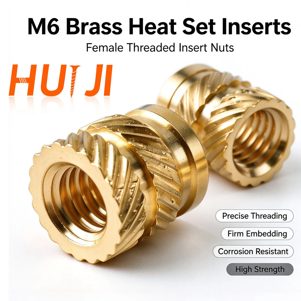 50Pcs M6 Brass Knurled Heat Set Insert Nut Hot Melt Press Embedded Thread Inserts Nuts for 3D Printing Plastic DIY Projects