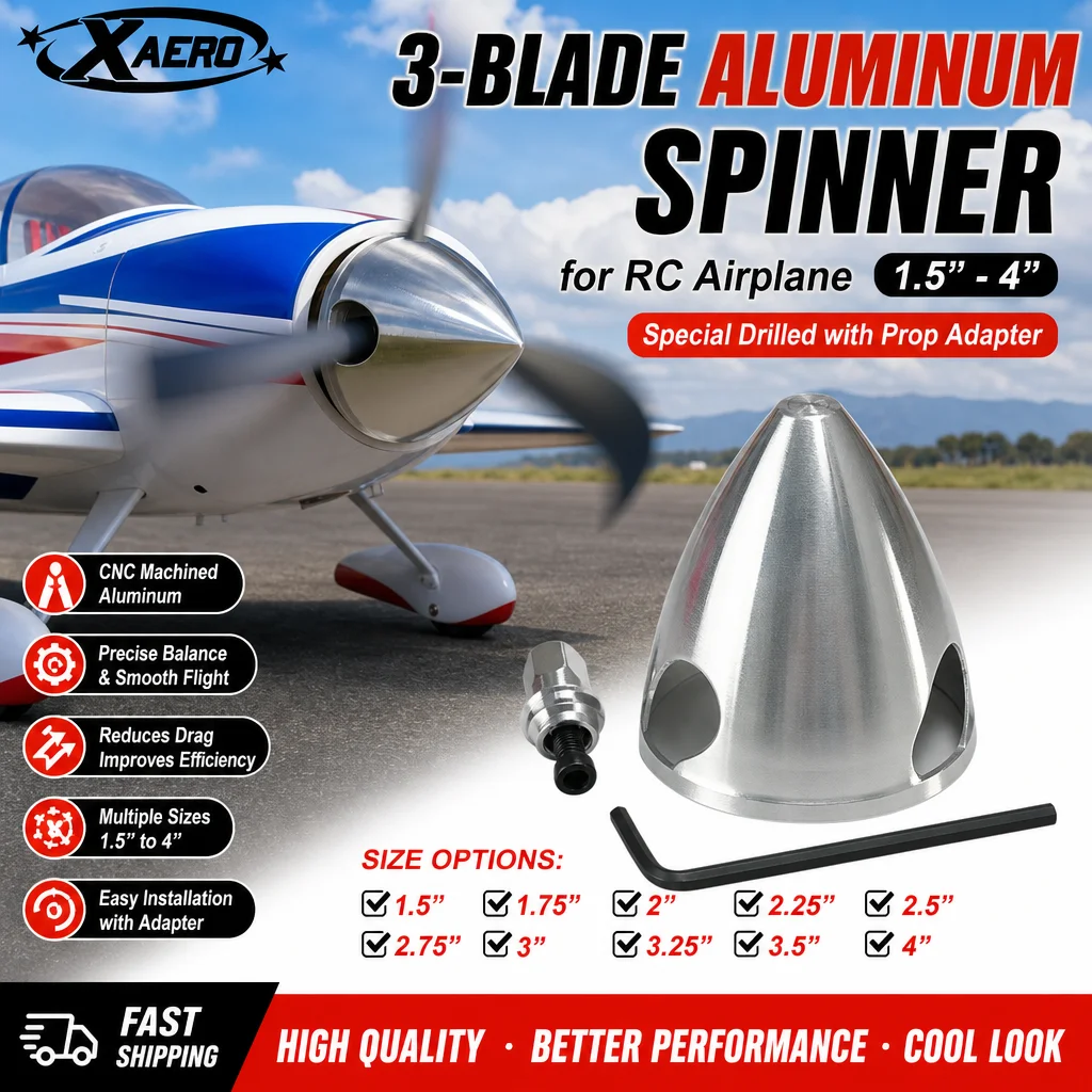 

XAERO 3-Blade Aluminum Spinner 38-102mm (1.5"-4") for RC Plane Special Drilled w/ Prop Adapter RC Model Accessories