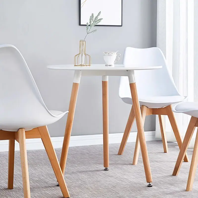 PYH solid wood round table painted white negotiation table leisure balcony home dining table coffee milk tea shop