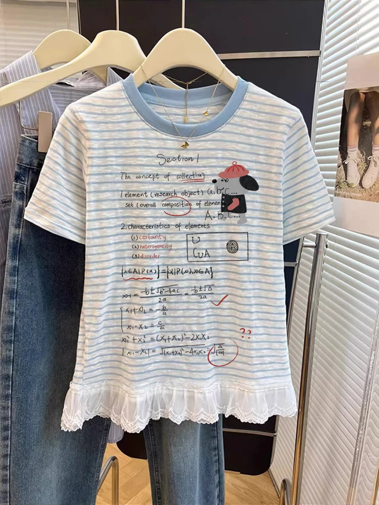 Faionable شريط الدانتيل تقليم ort Sve تي شيرت ex الصيف فريد جميل أعلى السيدات عارضة فضفاضة تناسب العرق ماصة