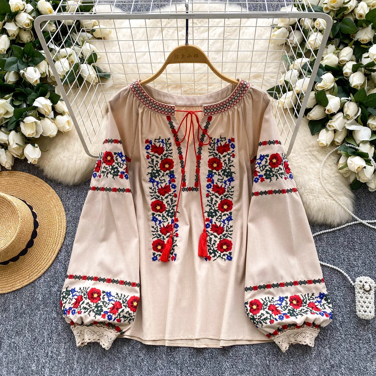 ヴィンテージセクシーな O ネックプリント長袖ブラウスエレガントな韓国ファッショントップ秋の女性のシャツ