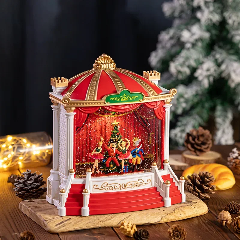 Christmas Snow Globe Music Box with Santa Claus and Tree Crystal Ball Rotating Snowflake Ornament Holiday Gift for Kids Home