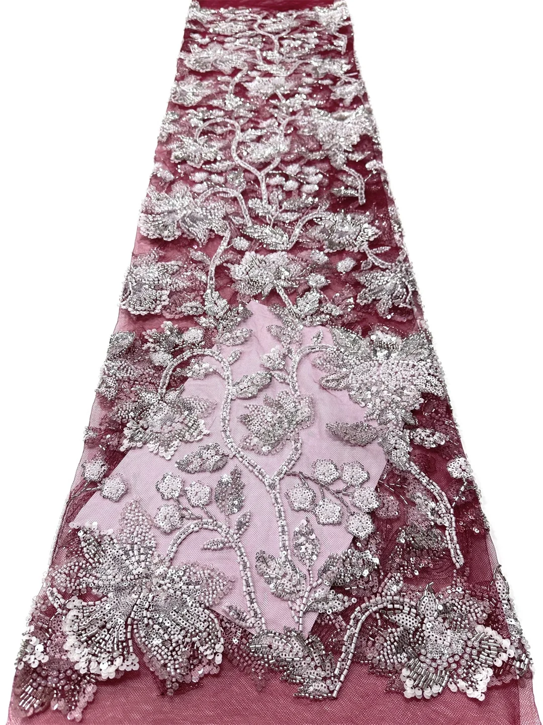 

Red Luxury Fabric 5Yards With Beads High Quality Lace African Tulle Lace Fabric Mesh Lace Fabric For Women Evening Dress
