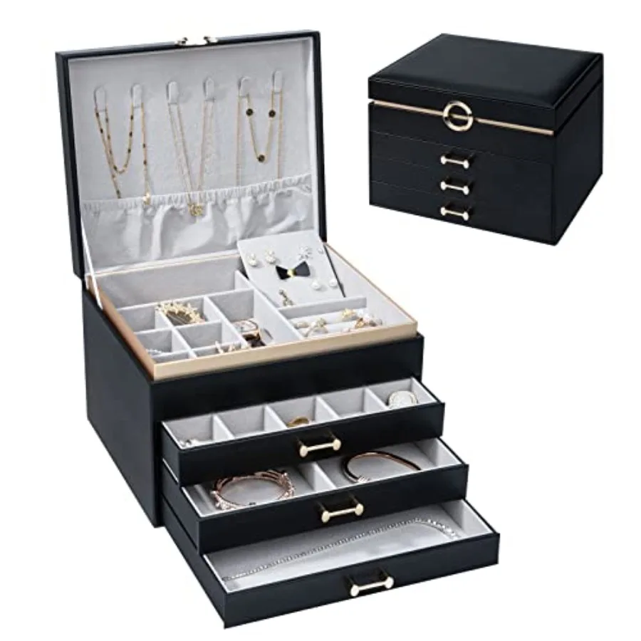 

Jewelry Box 4-Layer Large Jewelry Organizers for Women with 3 DrawersStorage Modern Style Jewelry Boxes Storage of Earrings Rin