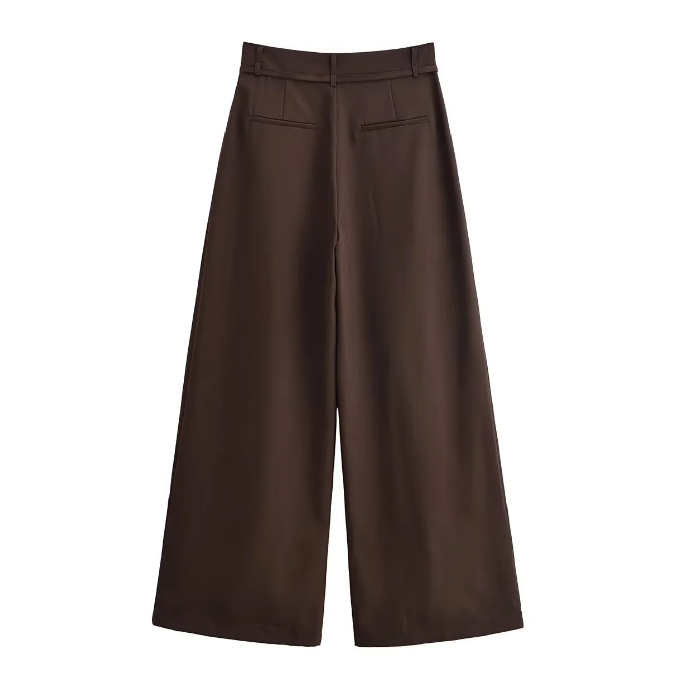 女性の春秋の新コーヒーカジュアルロングパンツ女性のファッションシンプルなハイウエストプリーツ薄いウエストベルトルーズパンツ