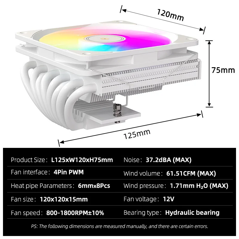 TE-75 ARGB CPU Cooler, 75mm Low Profile Air Cooling Radiator, 5V 3Pin Addressable RGB Silent Computer Heatsink Compatible with AM5 AM4 LGA1700 LGA1200 LGA2011 X99 ITX Mini PC Desktop Gaming Processor Cooling Fan view 8