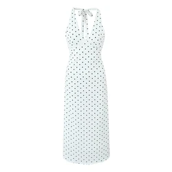 YENKYE Vintage Polka Dot Halter Dresses Women Sexy Backless A-line Holiday Party Dress Summer Robe