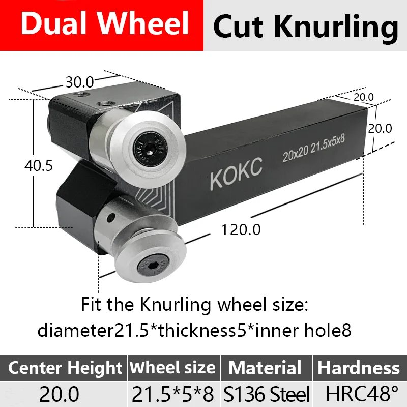 Unadustable Height Cut Knurling 20*20mm Dual Wheel Tool Holder for CNC Lathe  Machine