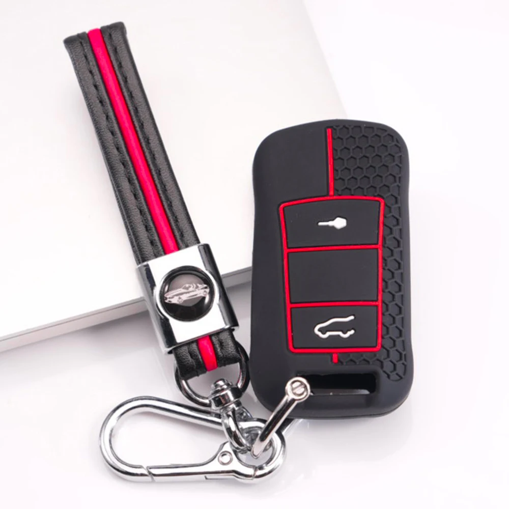 Key Case Cover With Keychain For Porsche 911 911 GT3 Cayenne Macan Panamera Cayman Boxster 718 Taycan Carrera Smooth Finish