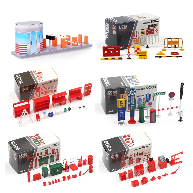 

XCARTOYS 1/64 Scale Non Remote Controlled Traffic Toy Scene Model Set with Road Barriers Signboards Toolbox Model Accessories