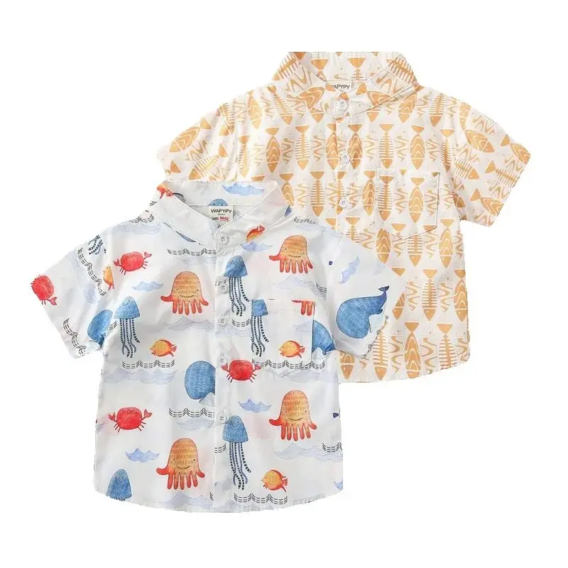 

Summer Children's Cartoon Printing Shirts Boy Handsome Fashion Shirt Kids Lapel Casual Short Sleeves Vacation clothing 2-6Years