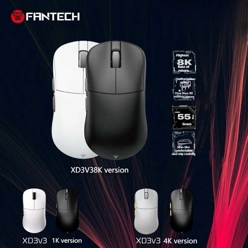 ماوس ألعاب Fantech اللاسلكي ثلاثي الوضع وخفيف الوزن وتصميم متماثل Paw3395 8 كيلو هرتز ماوسات رياضية طويلة التحمل منخفضة الكمون