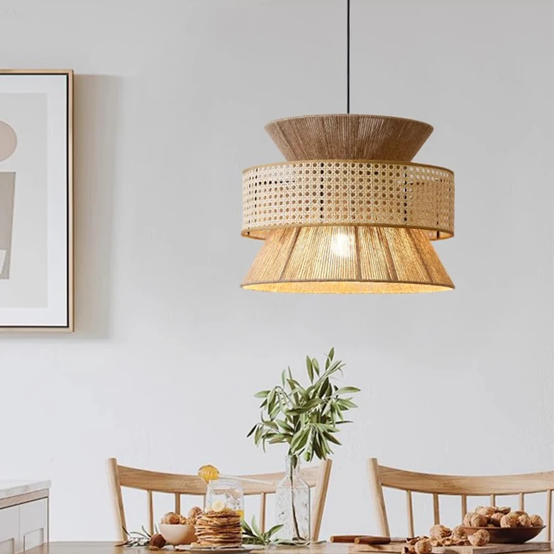 Imagem -04 - Handmade Woven Rattan Teto Lustre Hemp Rope Pendant Light Industrial e Retro Restaurante Lâmpada Sala de Jantar e Quarto