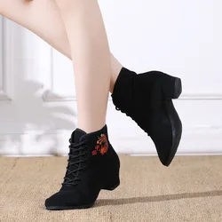 XIHAHA High Top Latin Dance Shoes Sneakers Women Black Salsa Jazz Dancing Boots Shoe Heel Outdoor Adult Woman Ballroom Dance