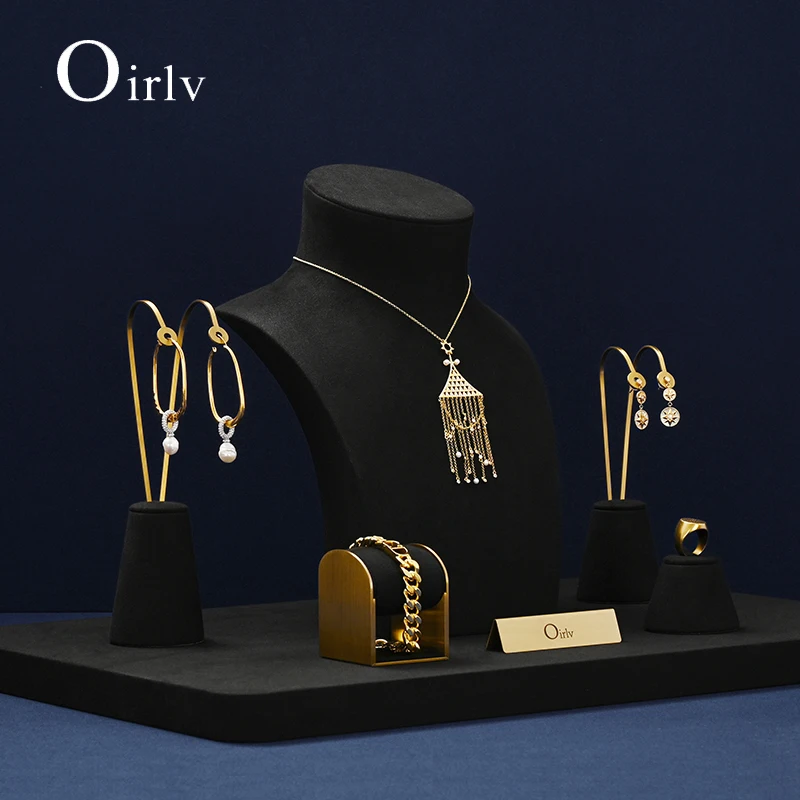 Oirlv Black Jewelry Display Set Shop Cabinet Display Props for Necklace Display Bust Watch Ring Earrings Bangle Decoration Rack