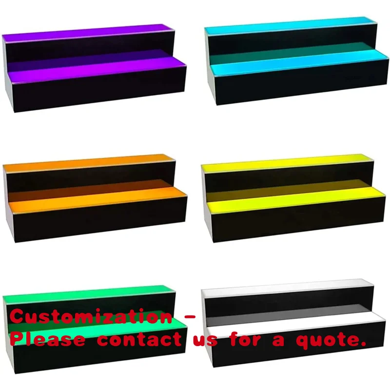 Customize.Kainice Retail Portable LED Illuminated Acrylic Display Rack 2 Tiers Wine Whiskey & Liquor Bottles Glow Light Rack