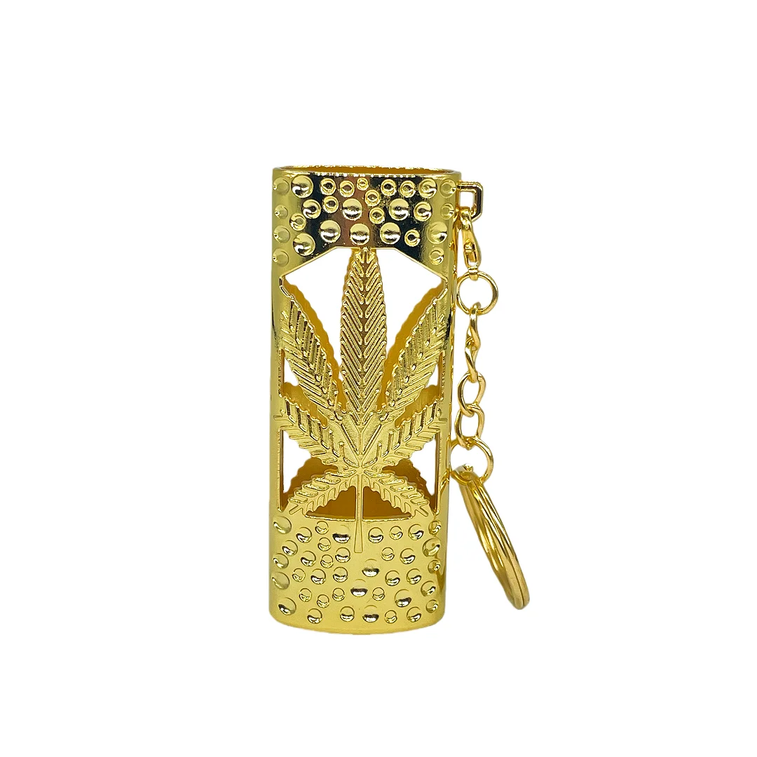 Vintage Hammered Metal Case for BIC J6 Lighter, Leaf Carved Cover with Keychain, Durable Gift Box Gold Silver - view 6