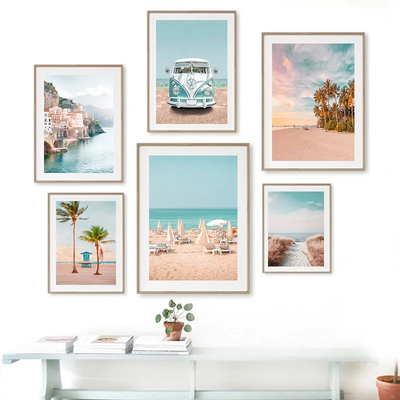 

Пляжное Кресло, доска для серфинга, морская звезда, рисунок фургона, художественный плакат на холсте для гостиной, Декор, домашняя Настенная картина