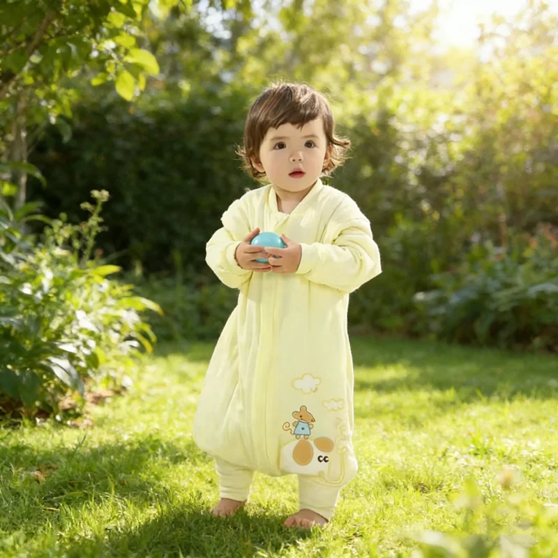 秋冬用新生児寝袋-厚手保温-子供用足つき寝袋-男女兼用寝袋