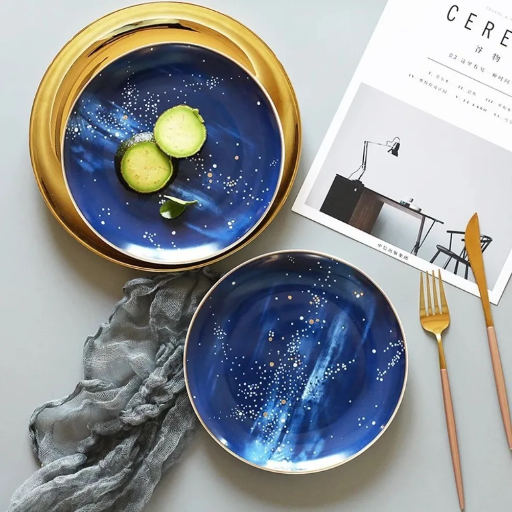 Starry Sky Ceramic Disk 8-inch Art Deco Plate Wall Decorative Plate  Decoration Stentless Livingroom Creative Planet Ornament