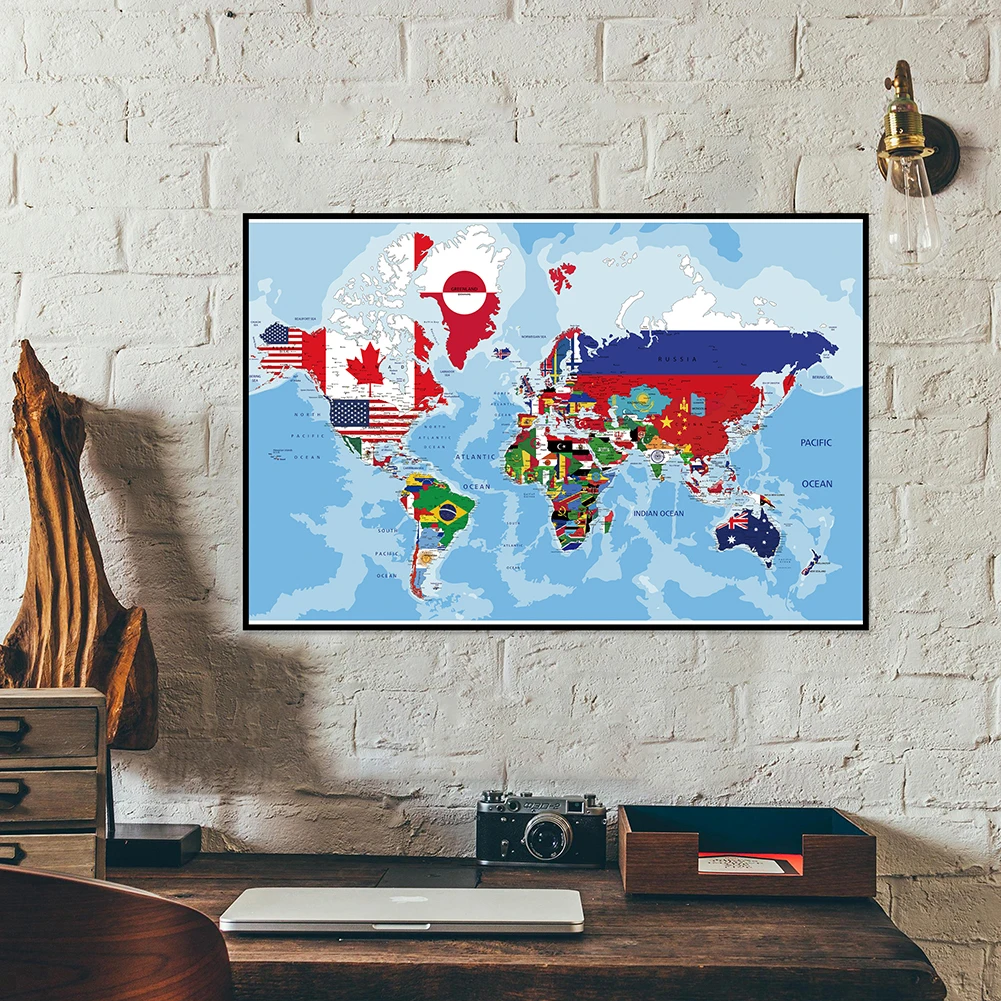 59*42 cm Mappa del mondo in inglese Tela Pittura Art Poster e stampe Immagine senza cornice Forniture per ufficio Camera Decorazione della parete di casa