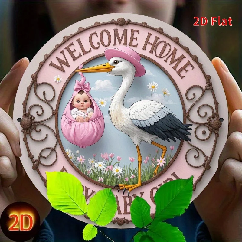2D flat print, Vintage round iron sign - Baby Girl - Easy hanging decor for bedroom, kitchen, dining room - Perfect for home or