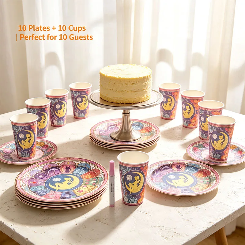 Cartoon Sailored Moons Themed Paper  Plate Cup Combination for Birthday Party Arrangement Gifts Decoration Packing Set view 6