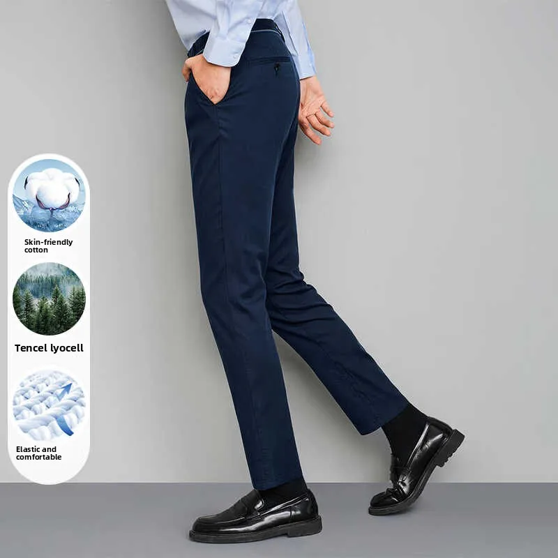 

Comfortable Straight Leg Casual Pants for Men High Waist Slim Fit Busin Casual Sle Spring Summer Long Trousers