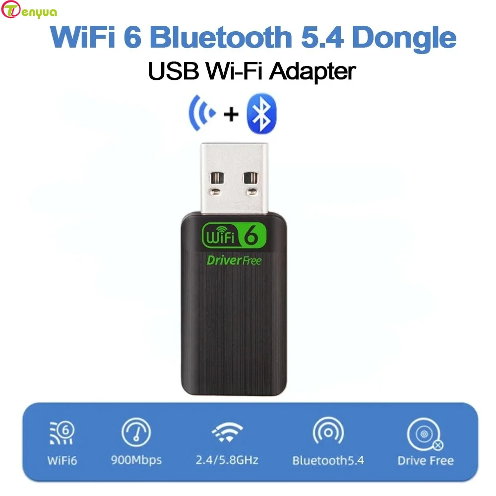 AX900 USB WiFi 6 Bluetooth 5.4 Adapter 2in1 Dongle Dual Band 2.4G&5GHz Network Wireless Receiver DRIVER FREE For Windows 10/11