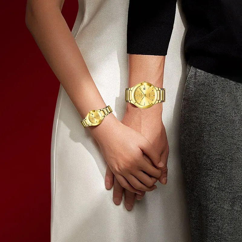 LIEBIG Luxury Golden Stainless Steel Quartz Watch Women Men Waterproof Date Wristwatches For Ladies Female Clock Montre Femme