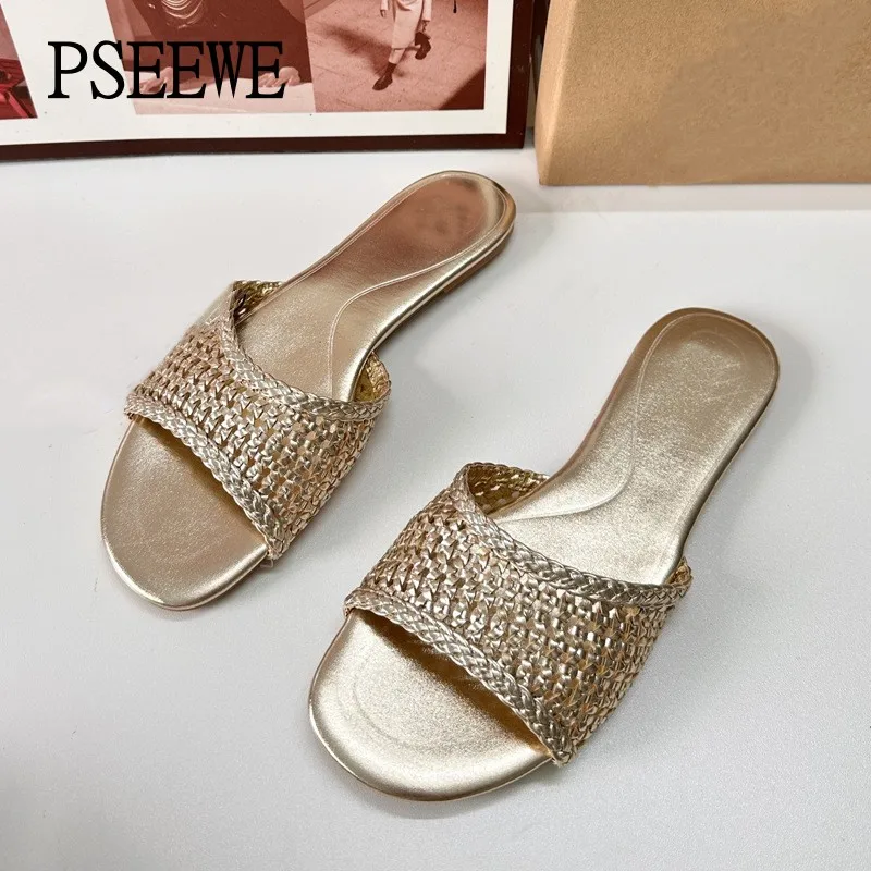 PSEEWE Flat Slippers Women Sandals 2024 Autumn Fashion Round Headed Exposed toes Slippers Casual Ladies Slippers and Sandals