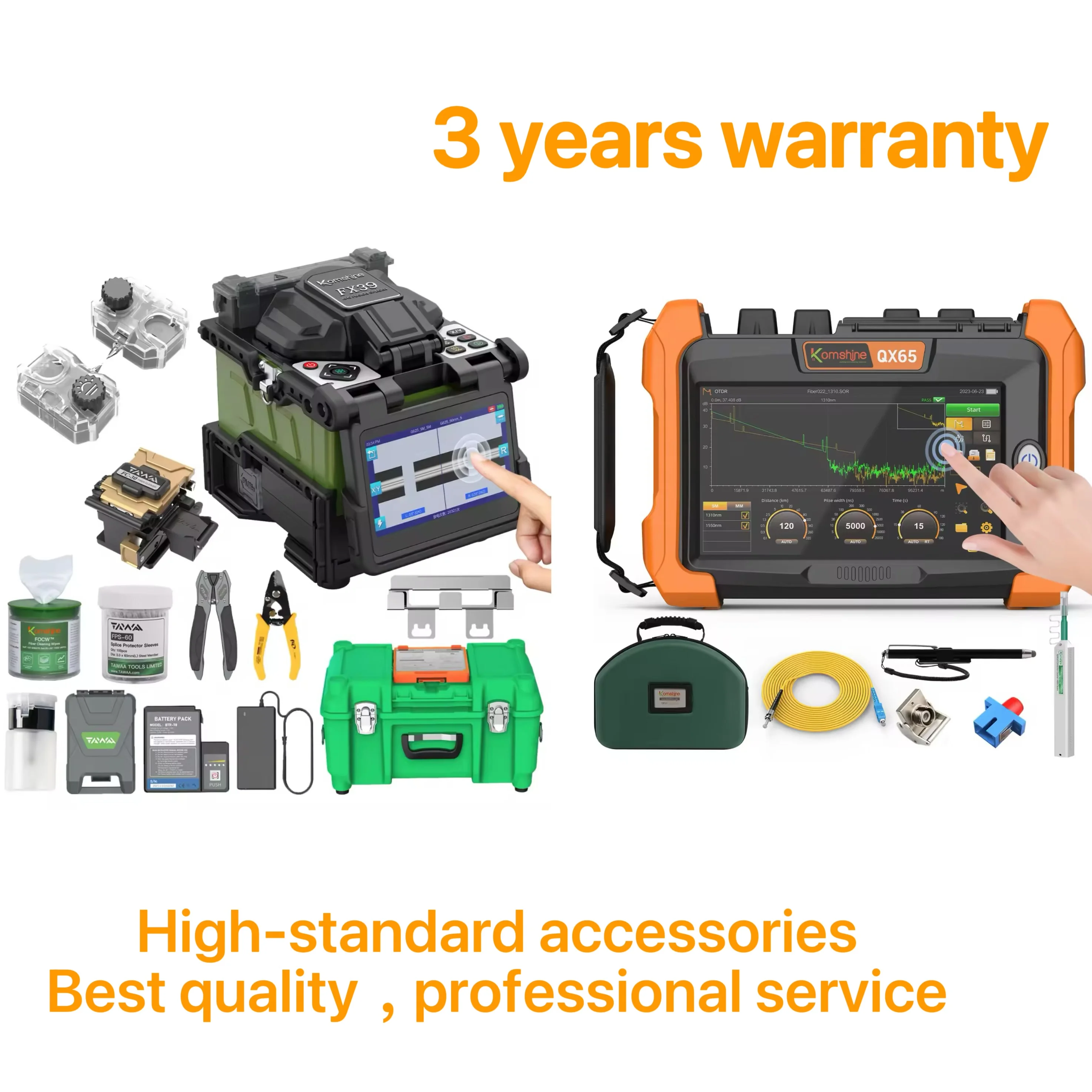 

Наборы инструментов для обслуживания оптоволокна Komshine FX39 400 циклов сращивания и обогрева с удлинительными электродами, QX65 SM Fiber Optic Monster OTDR