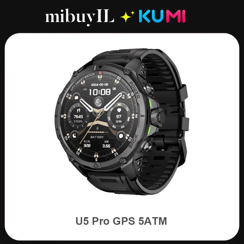 Original KUMI U5 PRO GPS 5ATM 1.43″ AMOLED Bluetooth 5.3 Call Heart Rate Measurement Oximetry Outdoor SOS For Man Women