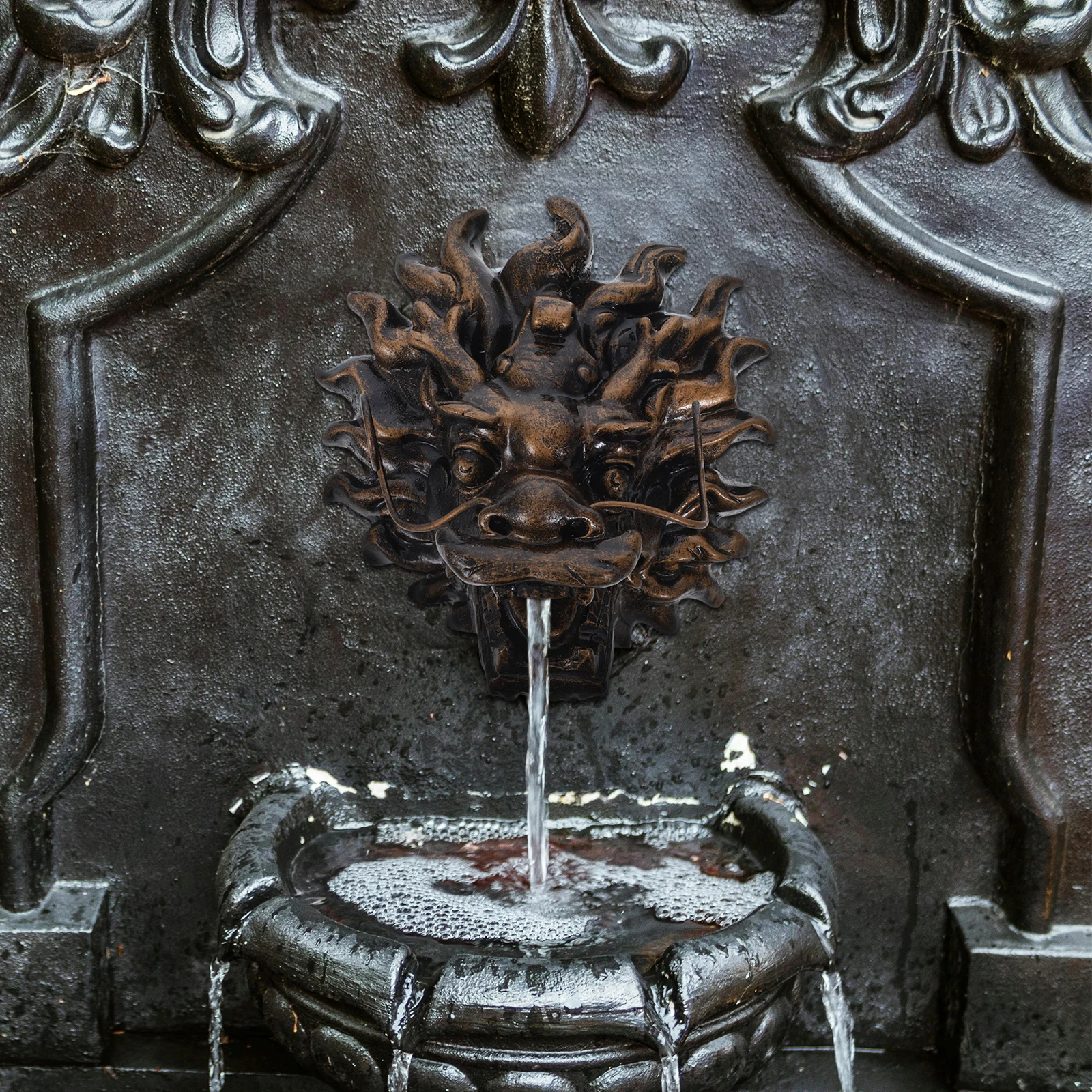 

Голова дракона, фонтан для выхода воды, смола, уличный садовый декор для виллы, настенный фонтан на заднем дворе, пейзажная функция