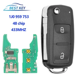 BEST KEY 2 Buttons Flip Remote Car Key Fob For VOLKSWAGEN VW Golf 4 5 Passat b5 b6 polo Touran 434MHz ID48 Chip 1J0 959 753 AG