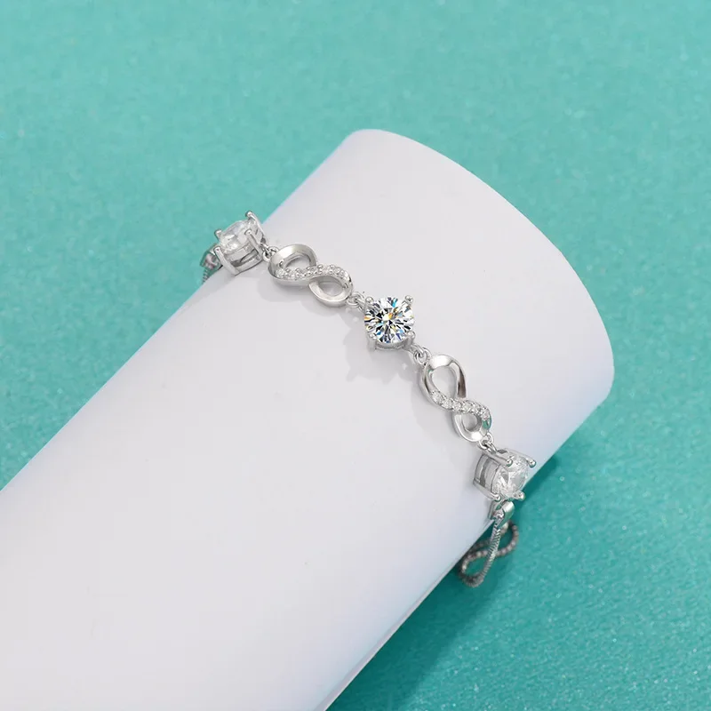 Luxury 925 Sterling Silver Real 1.5 Carat Moissanite Diamond Anklet Bracelet For Women Sparkling Fine Jewelry Valentine Gifts