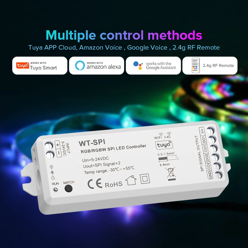 DC5V-24V 2.4G RF Tuya SPI LED Wifi Controller Remote Alexa Google Assistance per WS2811 WS2812B WS2815 RGB SK6812 WS2814 strisce