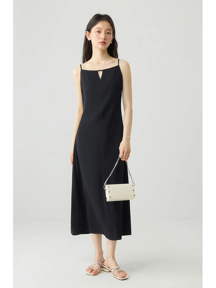 

ZIQIAO French Style Elegant Summer Black Suspender Long Women Dress 2024 Summer New Design Classic Female Black Dress 24ZQ92118
