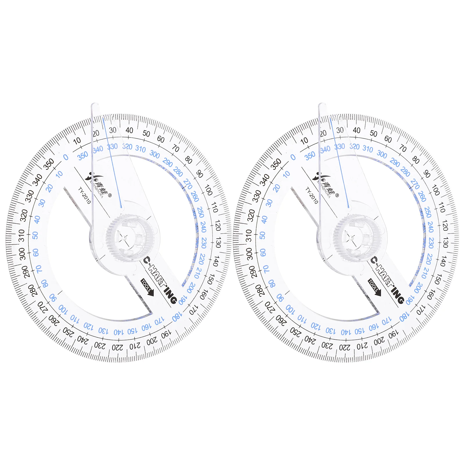 2 Pcs Protractor Drawing Supplies Bulk Drafting Arm Angle Finder Clear Plastic Circular for Maps