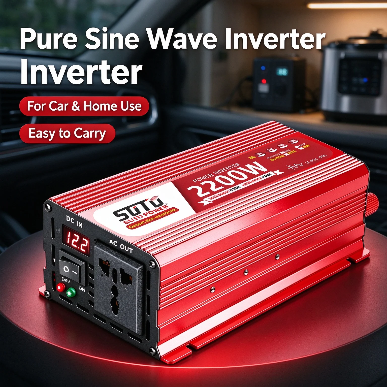 Pure Sine Wave Inverter 1200W 2200W 2600W 3200W DC 12V and 24V to AC 220V 50Hz Universal and European Socket Charger Adapter