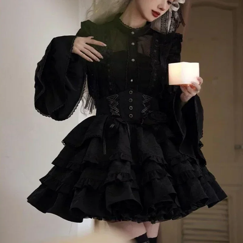 فستان لوليتا قوطي فيكتوري للنساء ، أسلوب بانك ، قوس وردي ، فساتين بحزام بلا أكمام ، هاراجوكو Y2k فستان قصير للحفلات ، ياباني