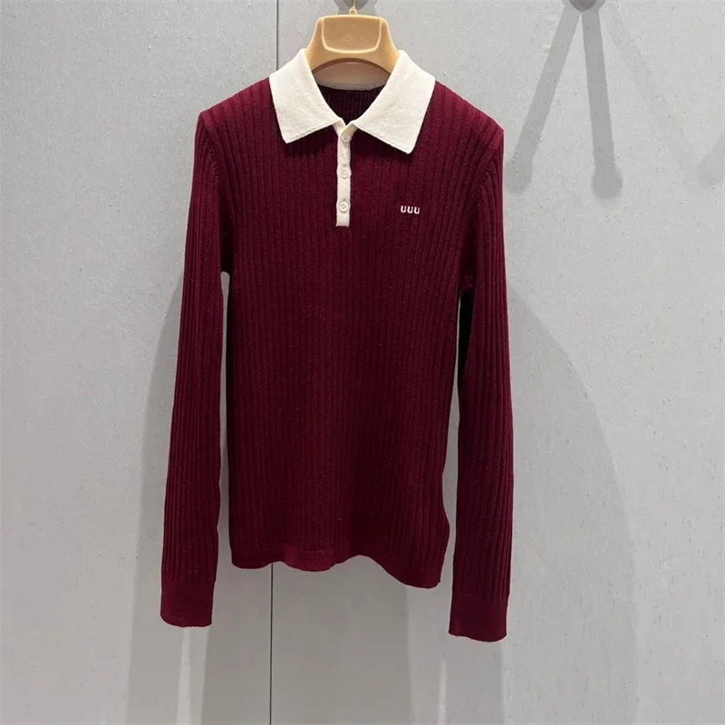 Top Women Red Colour u692749 Autumn and Winter New Knitted Sweater Polo Collar College 2024 Style Sweater Versatile knitted new