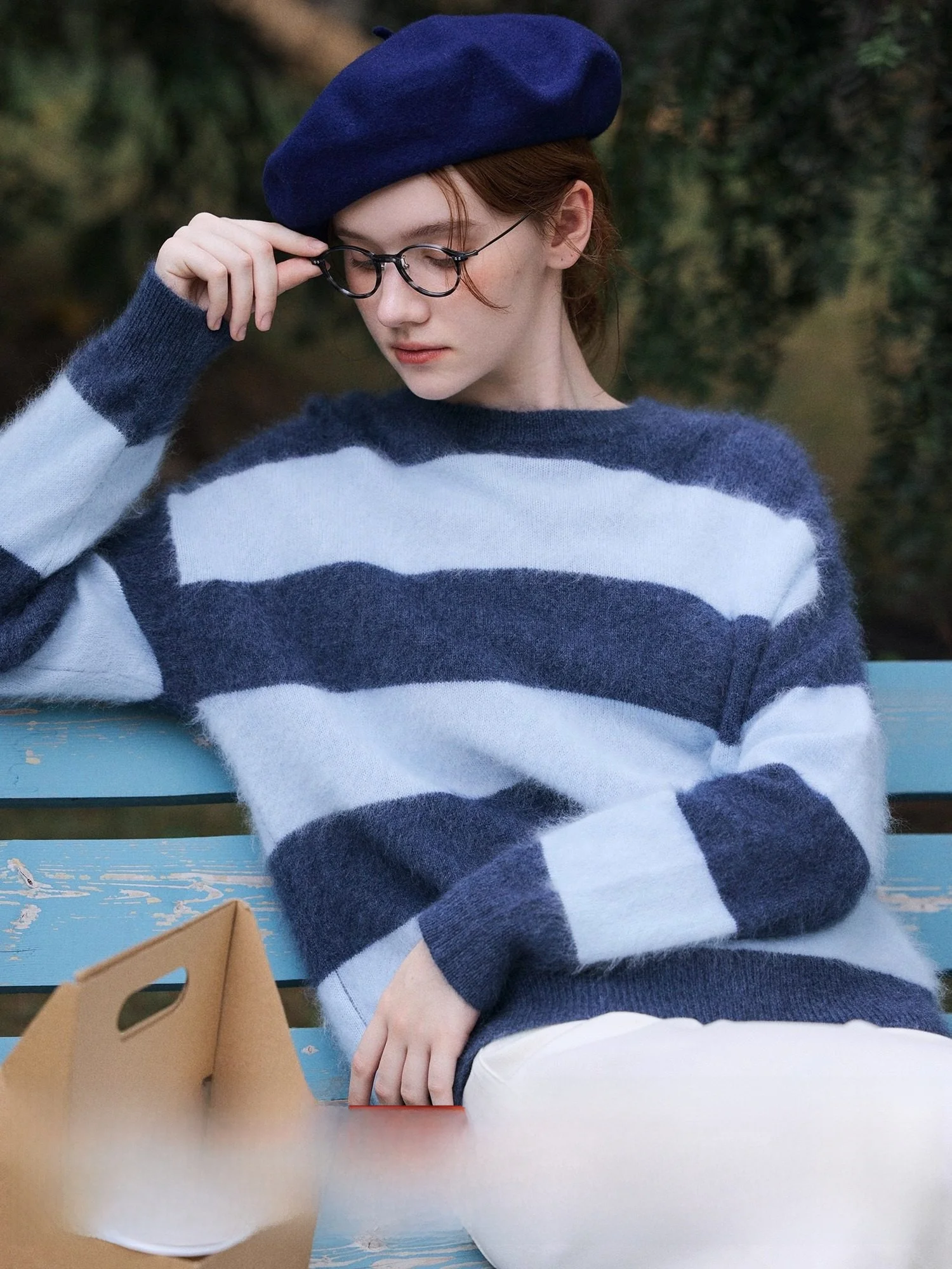 

Лимитированная серия: Винтажный синий свитер London Rain с длинными рукавами, оверсайз, с круглым вырезом, в полоску, для женщин