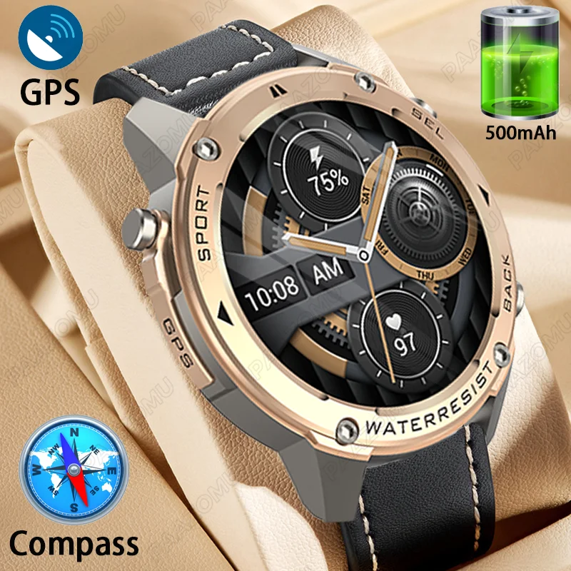 

2024New Men's Outdoor Smart Watch AMOLED Screen GPS Compass 170+Sports Mode Multi functional Reminder 5ATM Waterproof SmartWatch