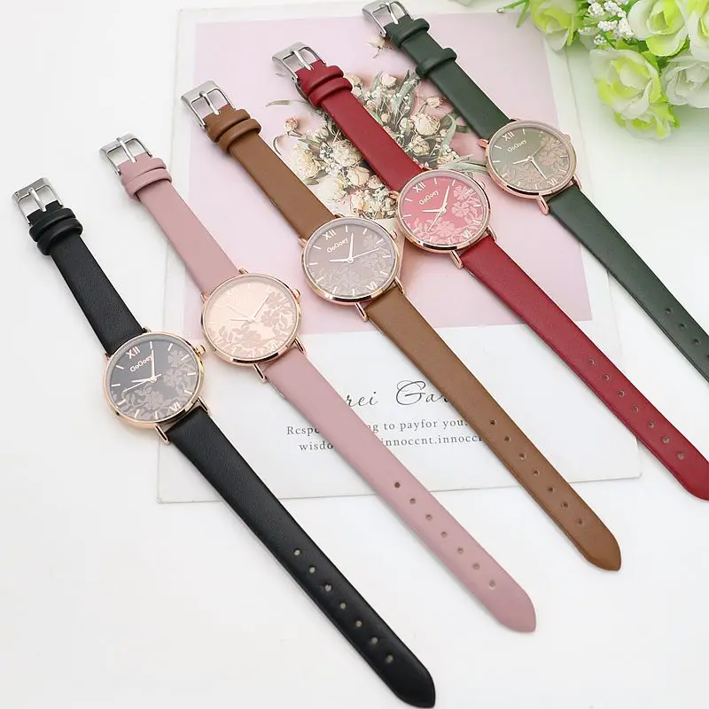 Luxury Watch For Women Simple Dress Ladies Quartz Leather Wristwatch GOGOEY Elegant Flower Female Clock Dropship reloj mujer