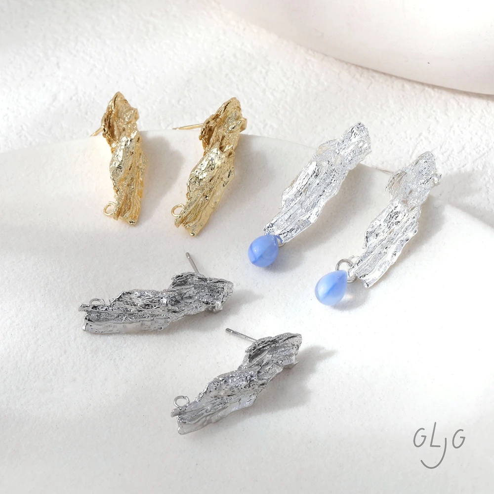 2PCS Gold Plated Brass Irregular Rough Rock Wall Stud Earrings Jewelry DIY Making Supplies Handmade Material Accessories
